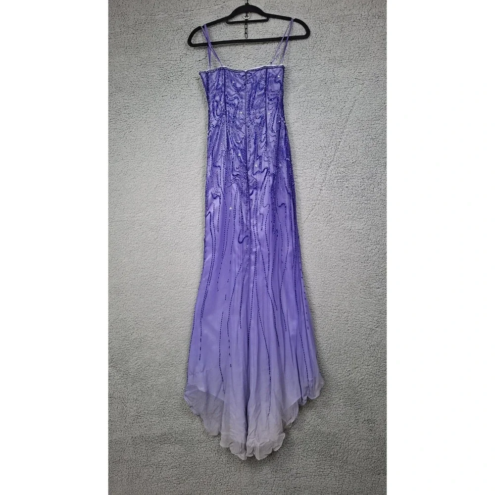 Vtg Alyce Designs Dress Strapless 2 Purple Ombre Beaded Silk Maxi Gown Y2K Fairy